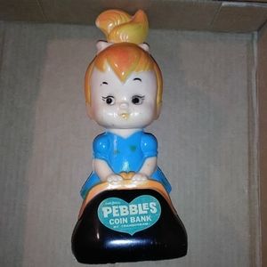 Hanna-Barbera Pebbles coin bank by Transogram